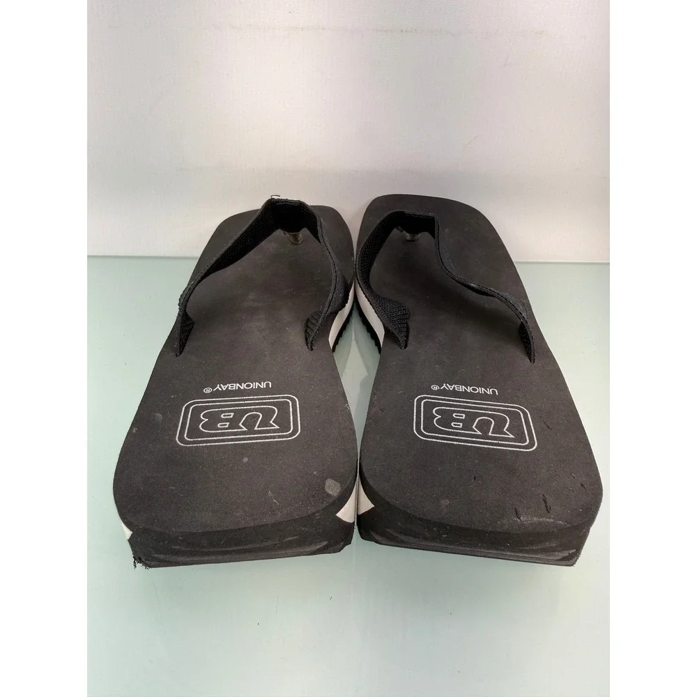Y2K Black Chunky Platform Thong Flip Flops Thick Strap Sporty Summer Sz 10 Retro